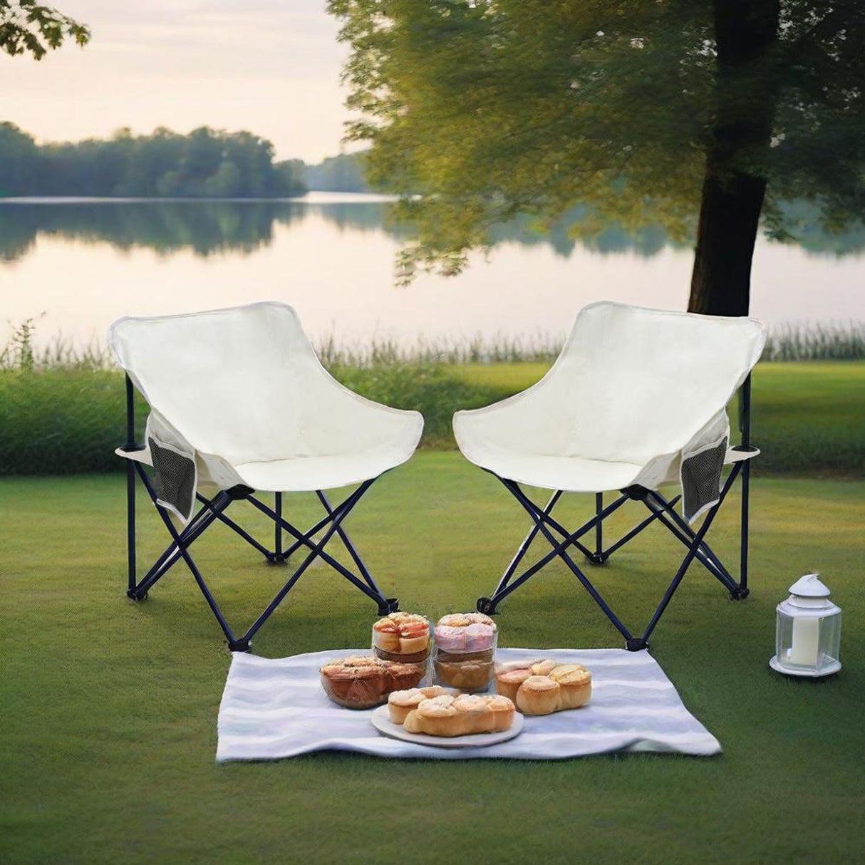 2 Pieces Outdoor Camping Chairs Folding / Portable, Comfortable Seating, Durable Steel Fram by Couch.com