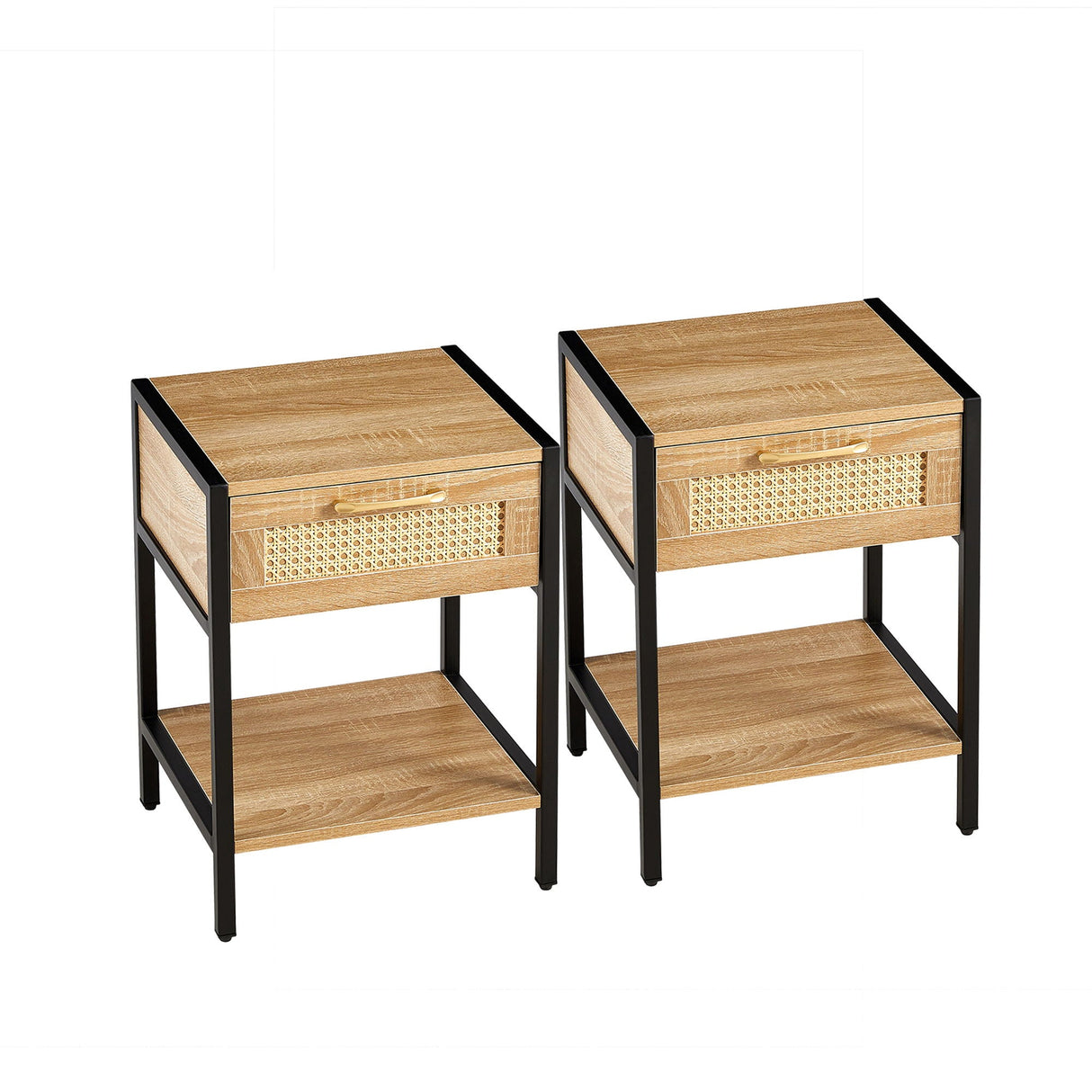 15.74" Rattan End Table With Drawer, Modern Nightstand, Metal Legs, Side Table For Living Room, Bedroom by Couch.com