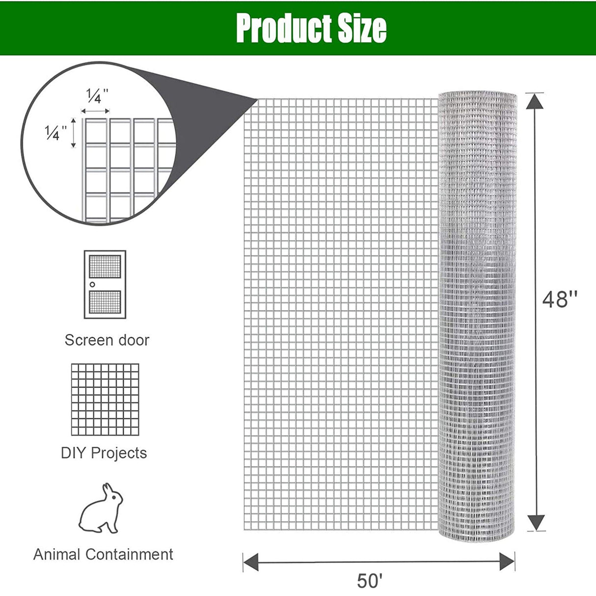Galvanized Hardware Cloth, Wire Fence Roll For Gardening And Animal Protection - Silver