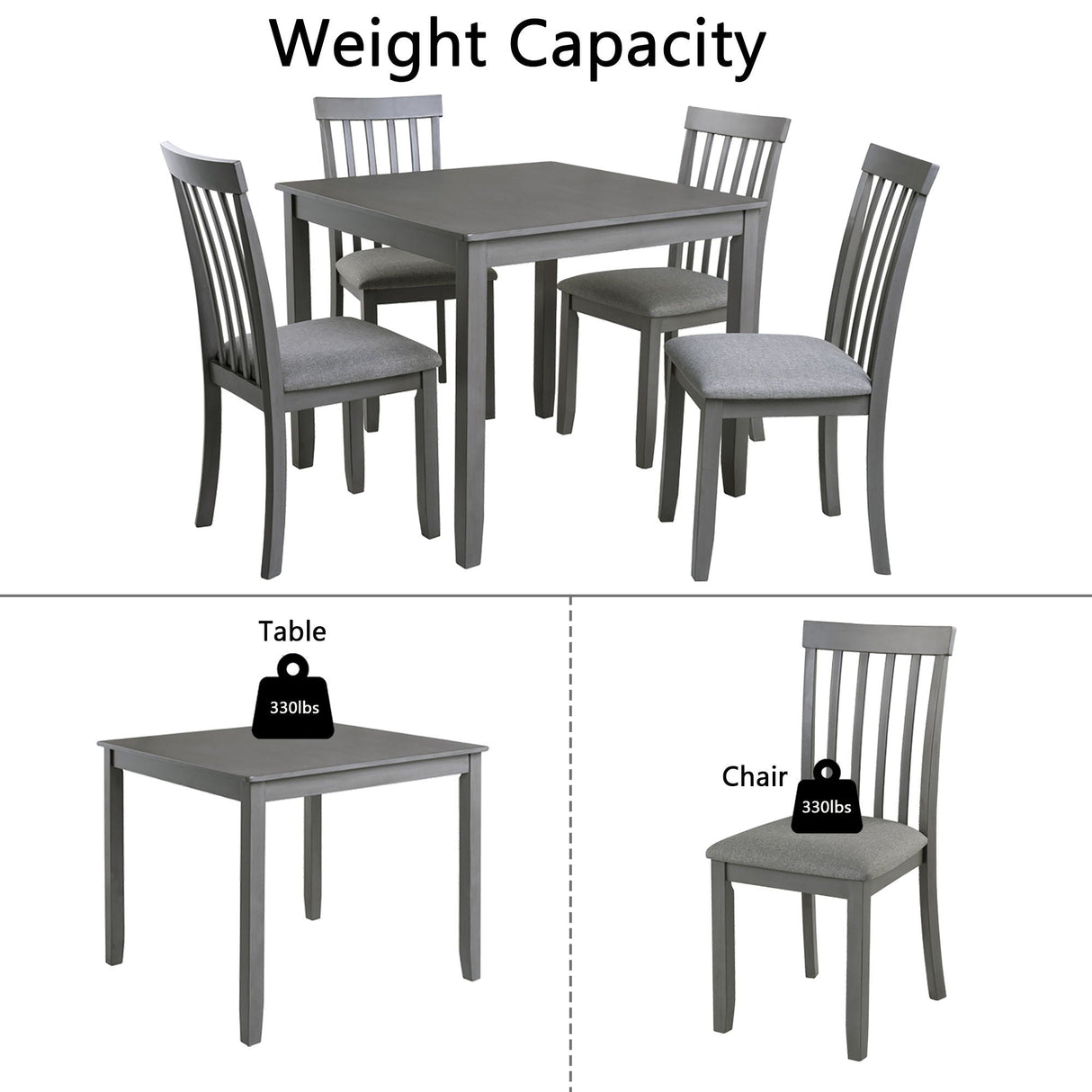 5 Piece Modern Dining Set, Square Wooden Dining Table With 4 Upholstered Chairs For Kitchen, Dining Room - Gray by Couch.com