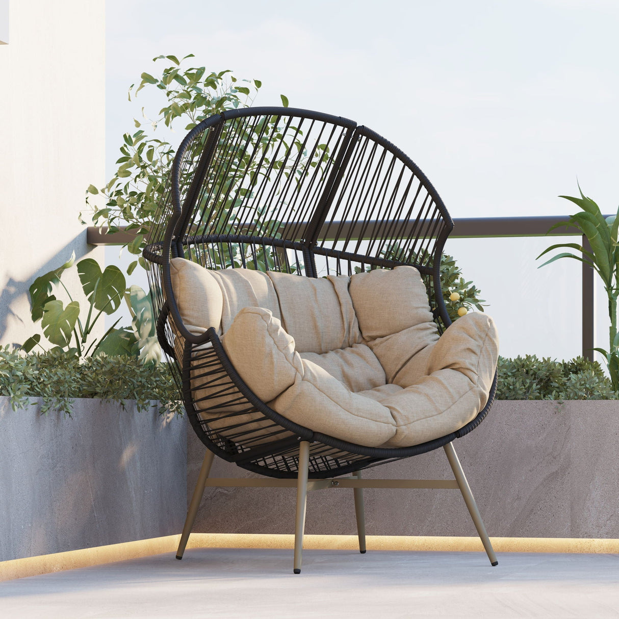 Cori - Outdoor Patio Egg Chair, With Cushion - Black / Khaki by Couch.com