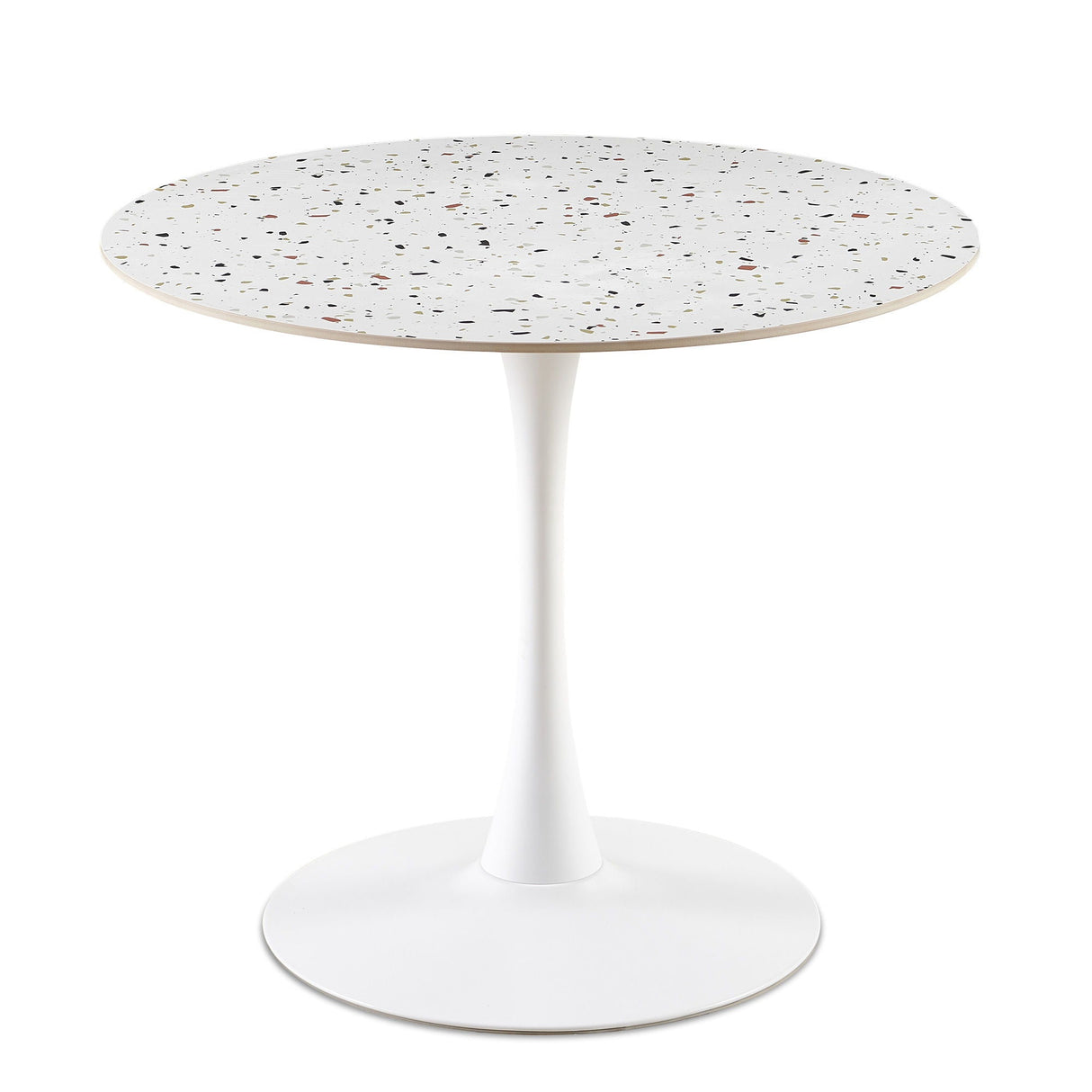 Mid-Century Stone Round Dining Table For Dining Room, Living Room, Cafe, Easy Clean - White by Couch.com