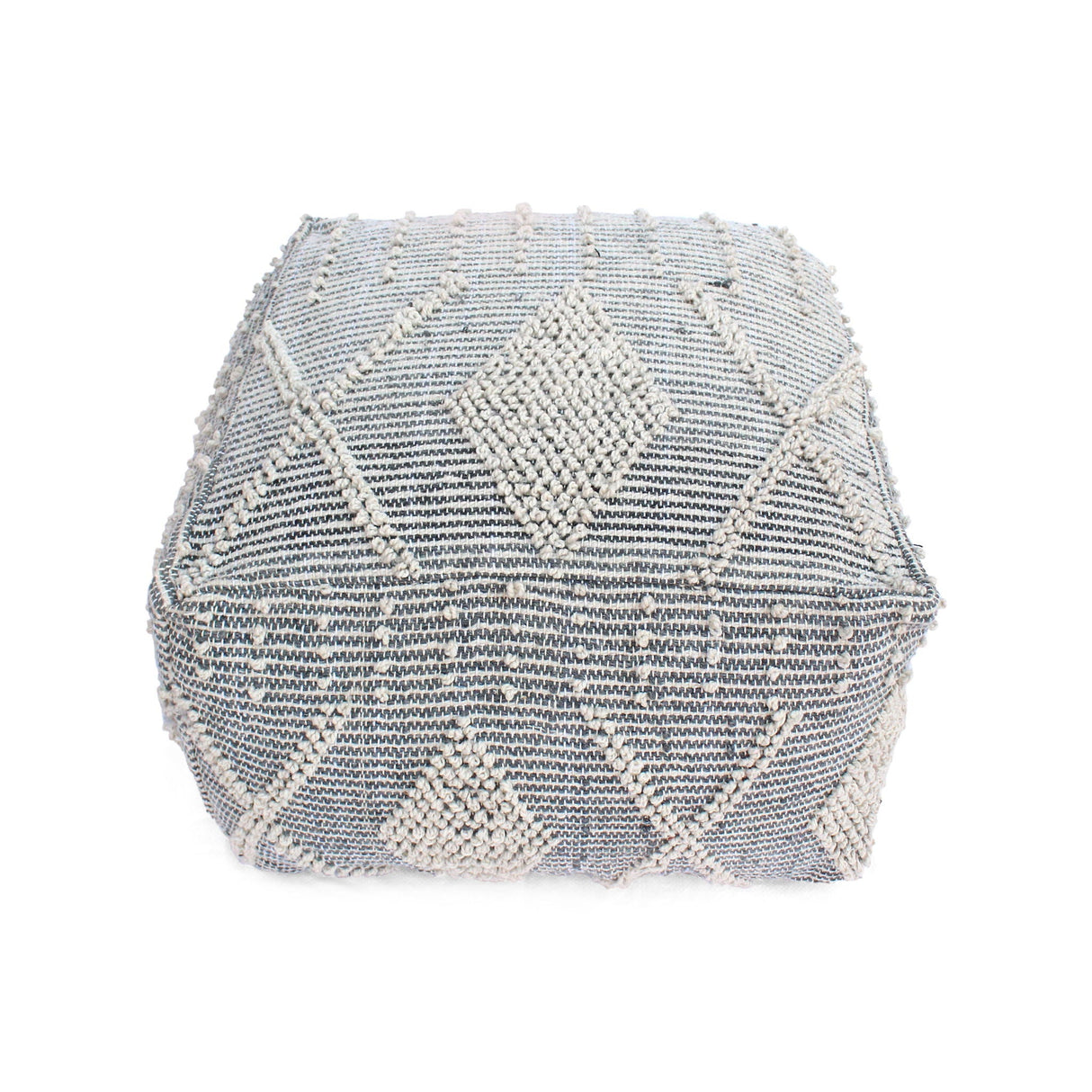 Diamond - Handcrafted Faux Yarn Pouf - Ivory / Gray by Couch.com