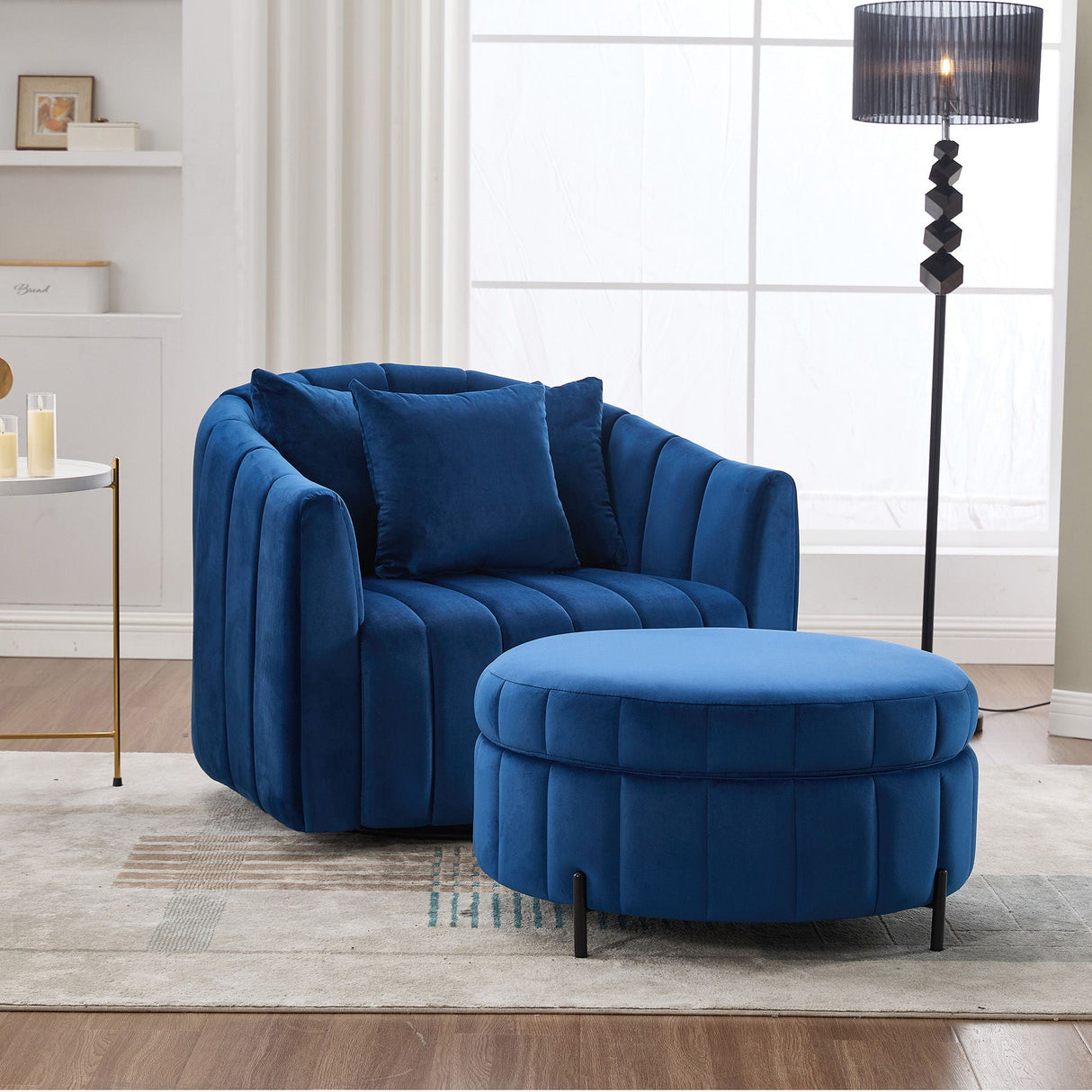 Oversized Velvet Swivel Barrel Accent Chair And Ottoman Set With Storage by Couch.com