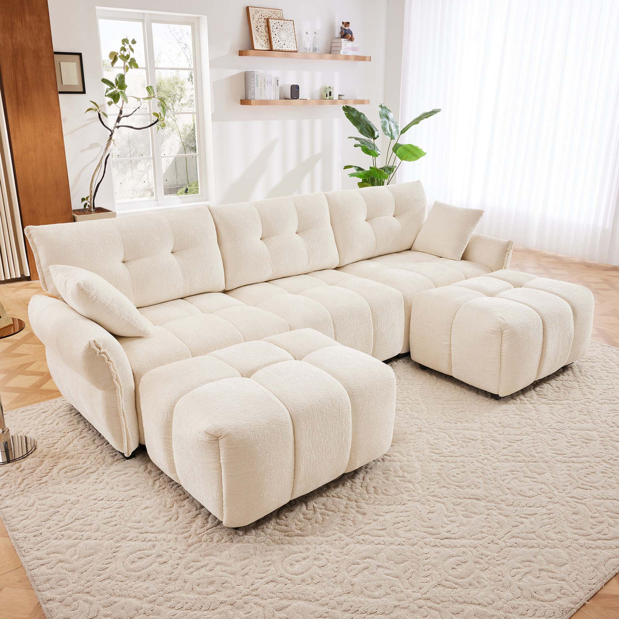 Elegant Sofa Set With Ottoman And Pillows, Textured Chenille, High Resilience Cushions by Couch.com
