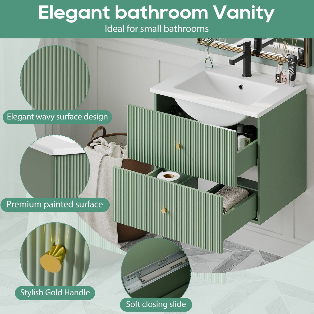 Wall Mounted Bathroom Vanity With 2 Drawers, Ideal For Small Bathrooms by Couch.com
