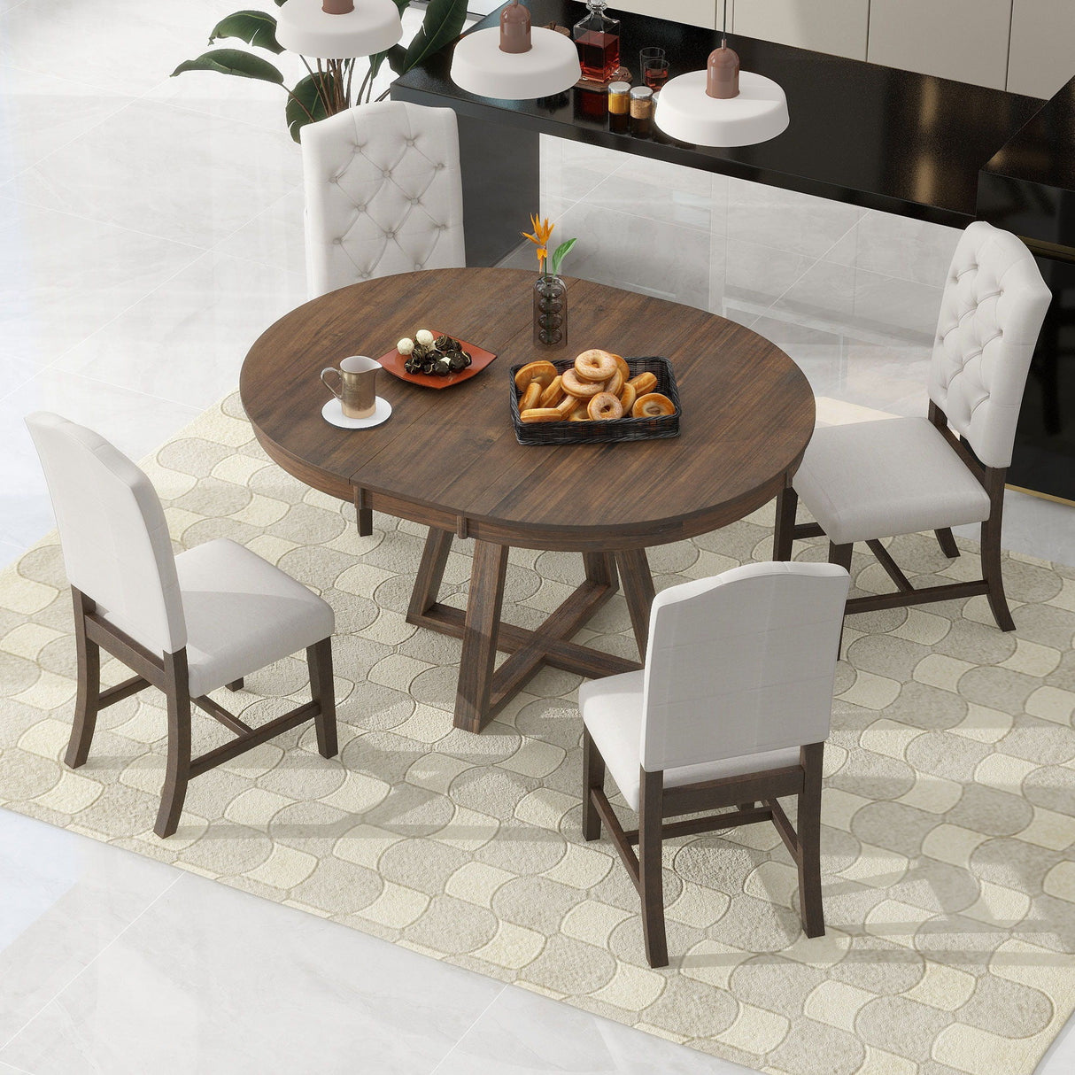 Retro Functional Dining Set, Round Table With Leaf And Upholstered Chairs For Dining Room And Living Room by Couch.com