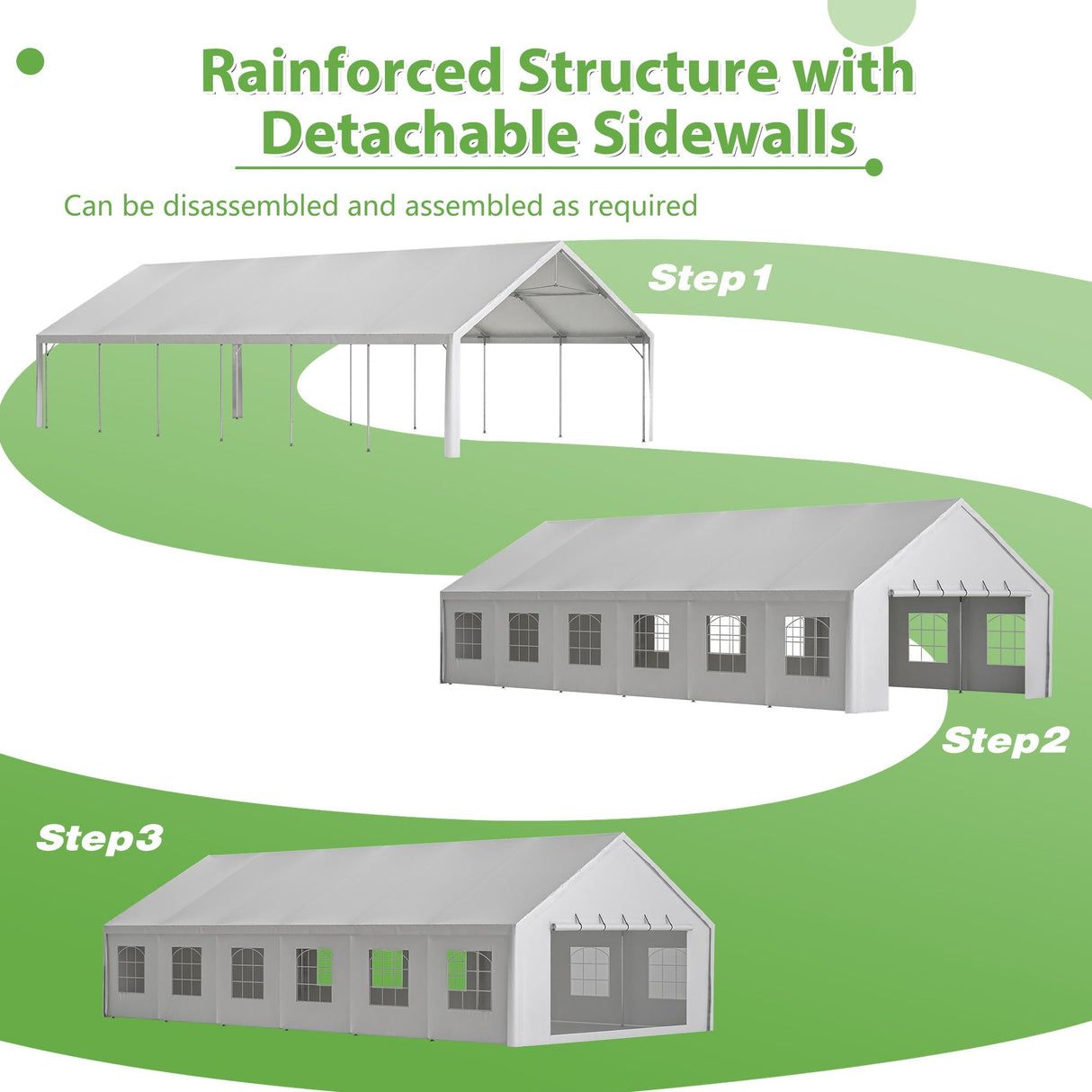 Party Tent Heavy Duty, Large Wedding Event Shelters With 3 Carry Bags & Removable Sidewalls, Outdoor Canopy Gazebo Commercial Tents For Parties Carport Camping Garden Patio - White by Couch.com