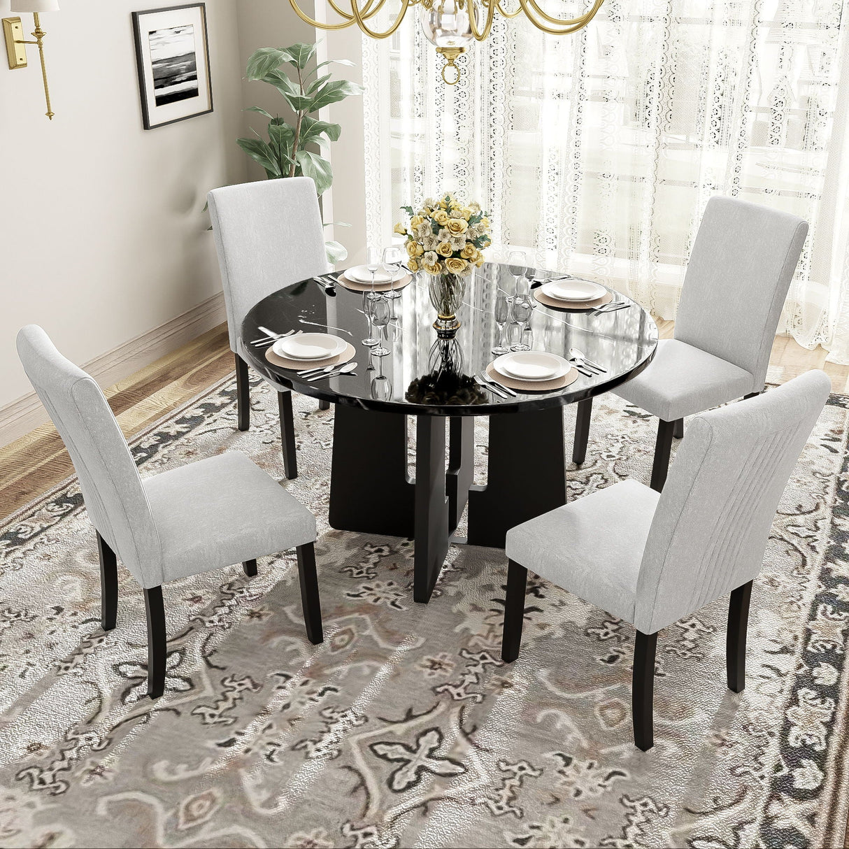 5 Piece Round Dining Table Set, Modern Dining Table And 4 Upholstered Chairs For Dining Room by Couch.com