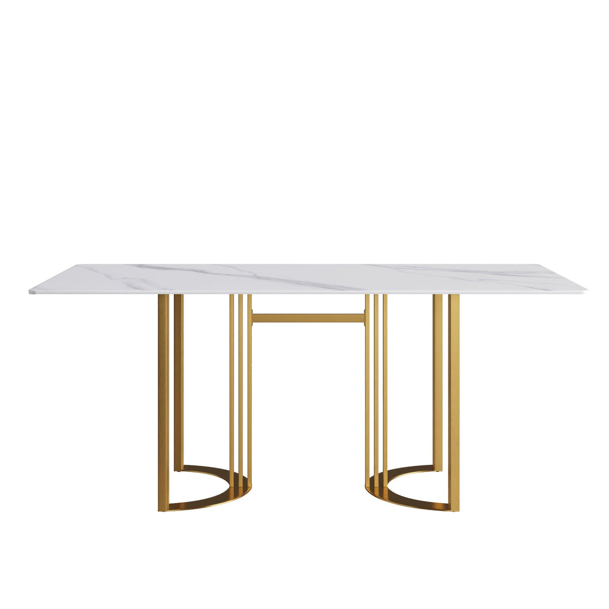 70.87" Modern Artificial Stone White Straight Edge Golden Metal Leg Dining Table, Can Accommodate 6-8 People - White / Gold by Couch.com