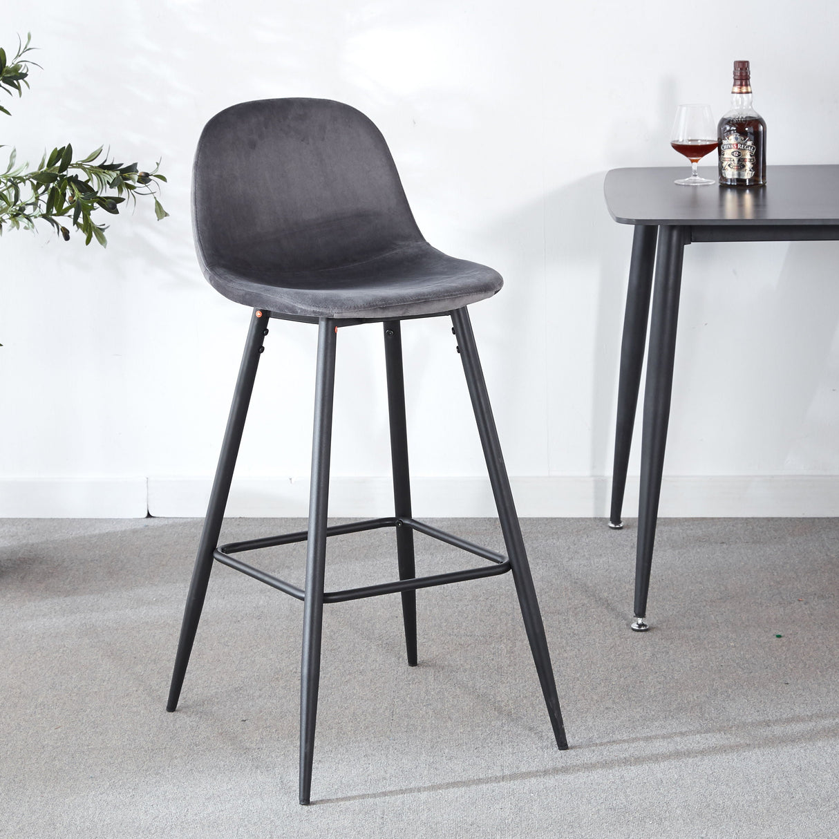 Bar Stool (Set of 2) Modern Counter Bar Height Chair With Back, Sturdy Metal Legs & Footrests, Island Stool For Kitchen Bar - Gray by Couch.com