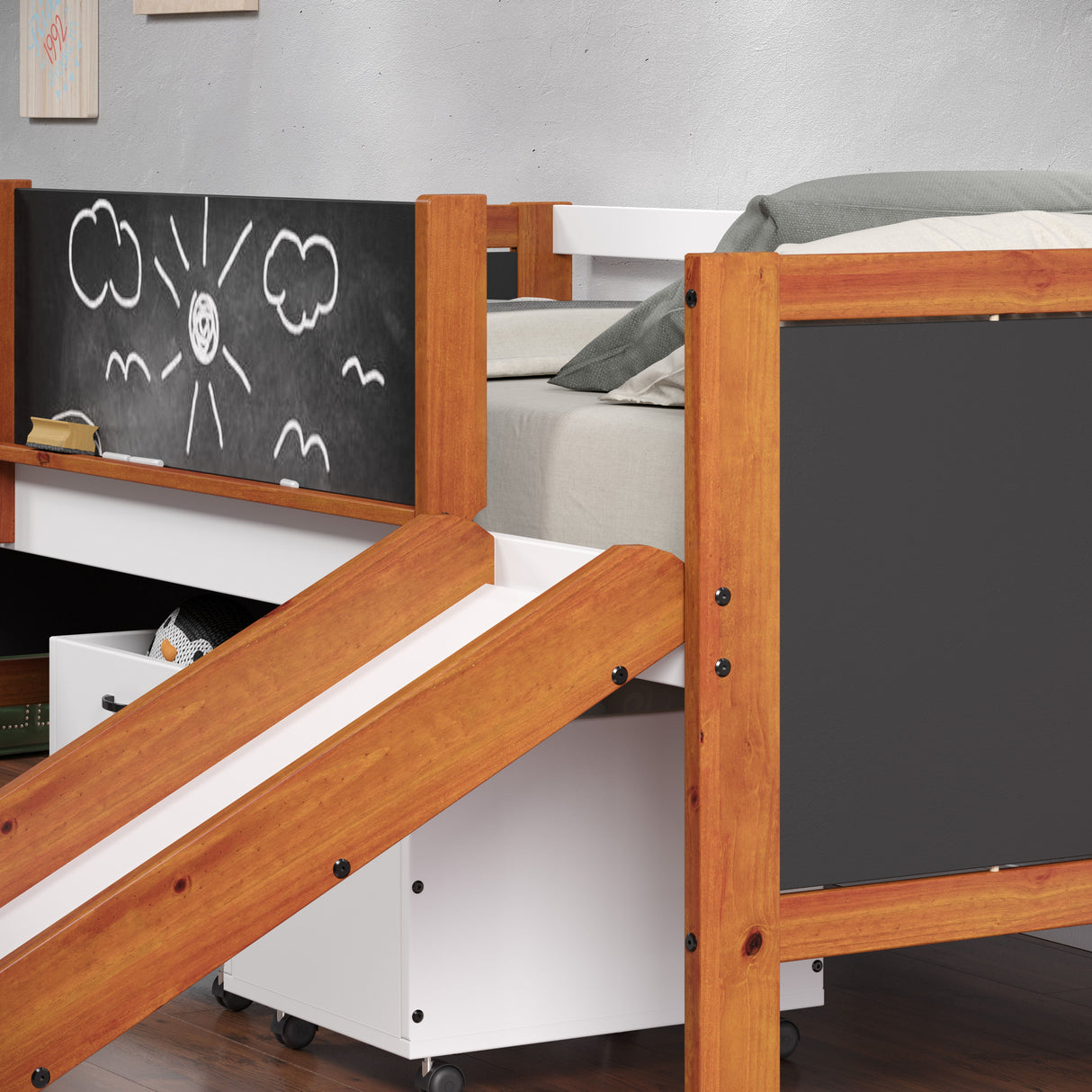 Aurea - Twin Loft Bed With Slide Slats Ststem Included - Cherry Oak / White by Couch.com