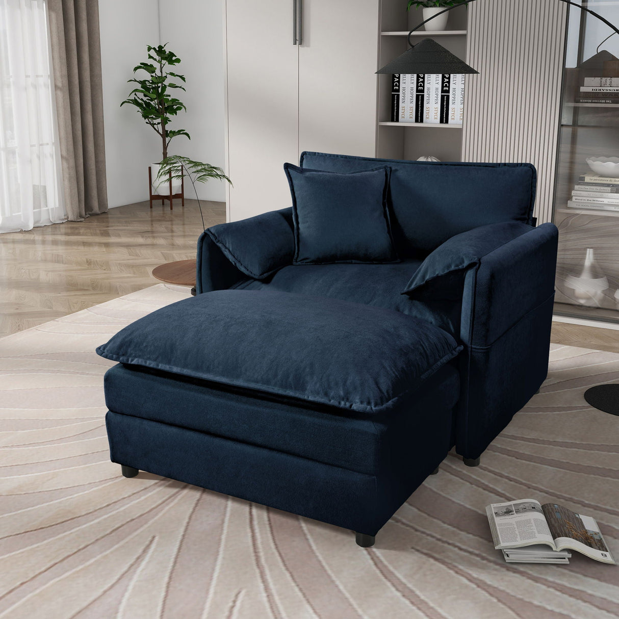 Oversized Chair With Movable Ottoman, Soft Upholstered Lounge Chair by Couch.com