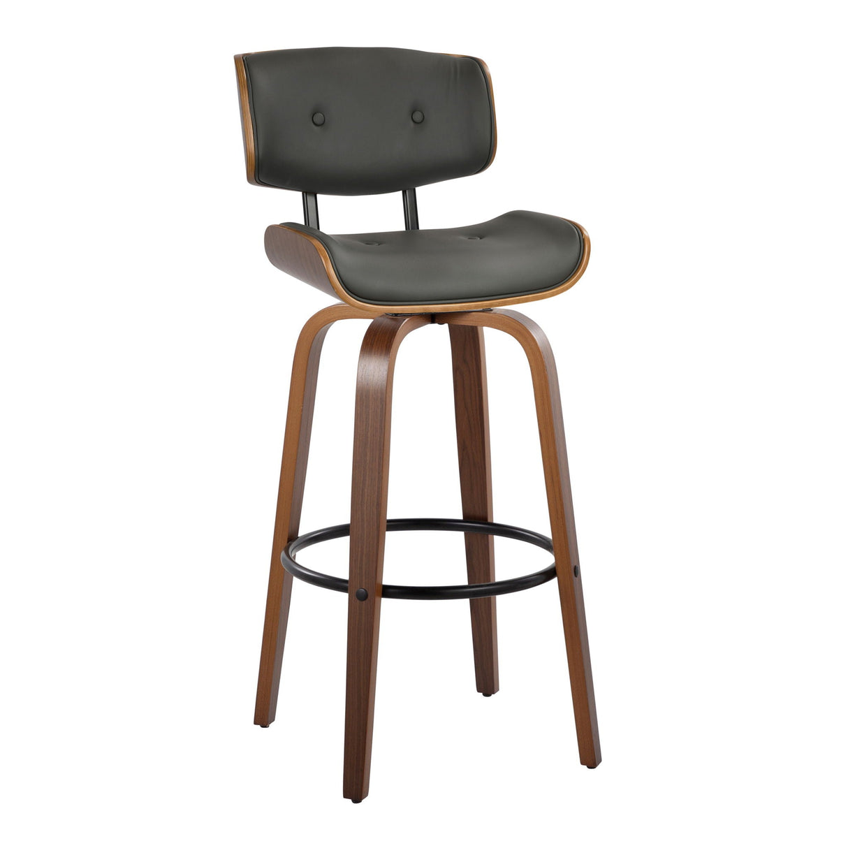 Lombardi - Mid-Century Modern Fixed Height Barstool With Swivel With Round Footrest (Set of 2) by Couch.com