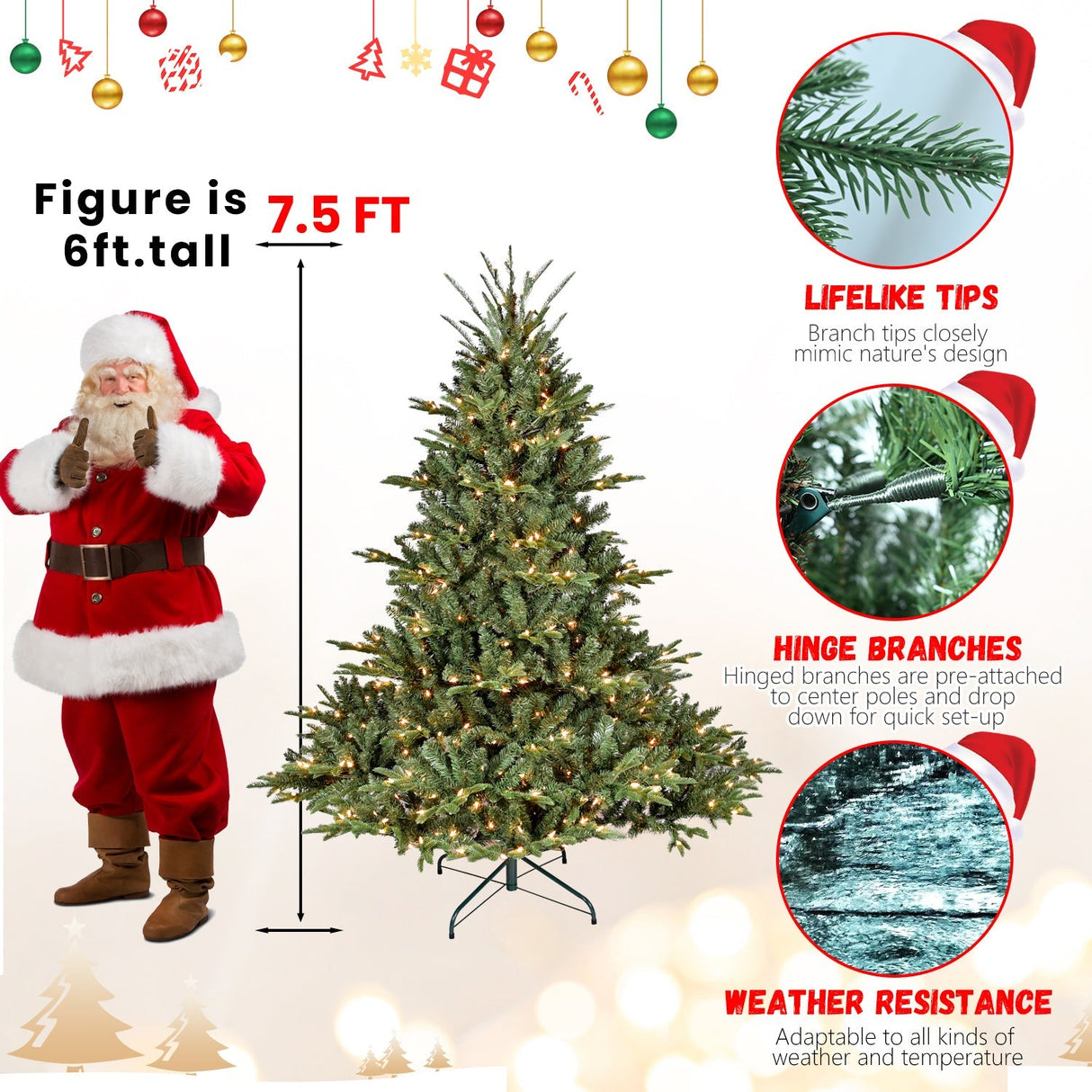 5FT The Full-Bodied Pre-Lit Evergreen Christmas Tree