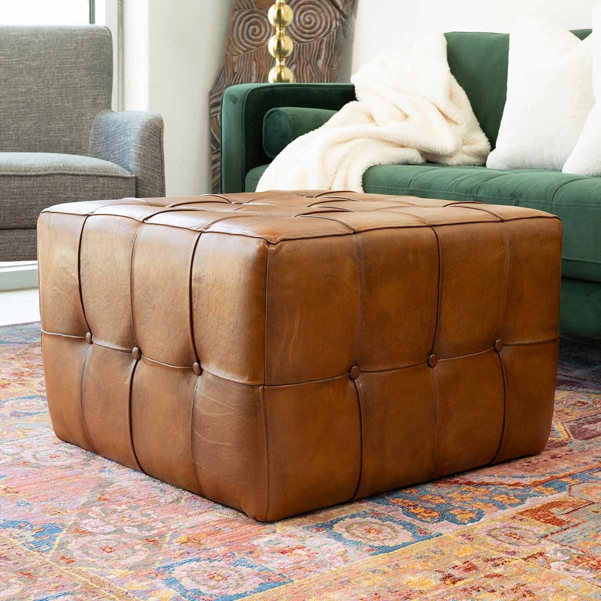 Couch.com Benjiro Square Ottoman Tan, Modern Style, Leather Construction, Light Brown Finish by Couch.com