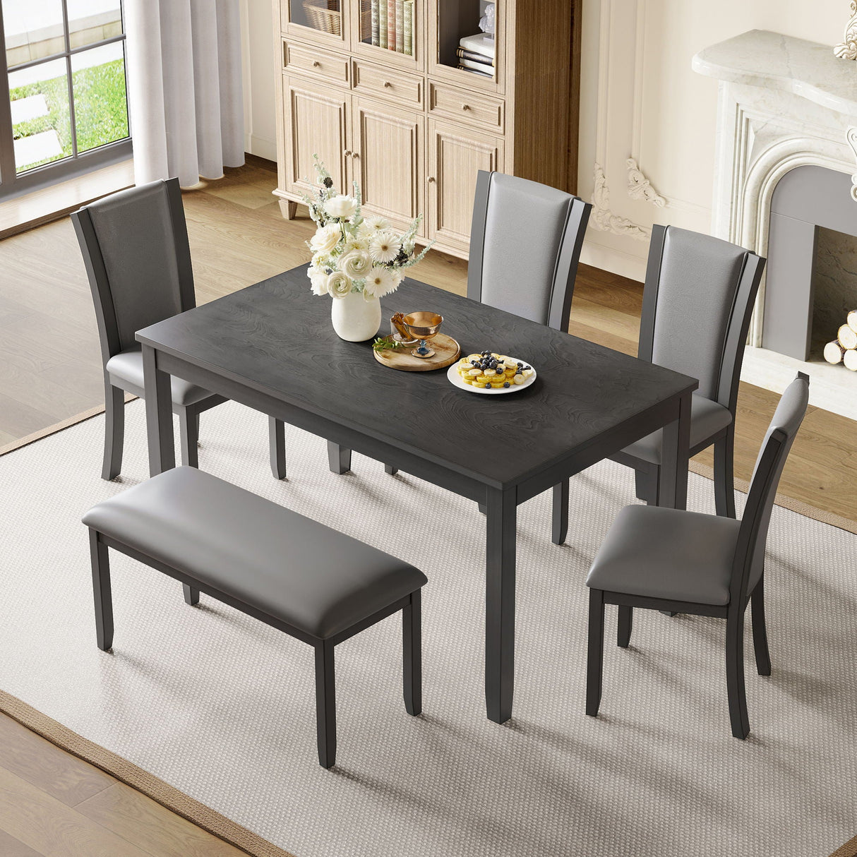 Modern 6 Piece Dining Table Set With Bench And Chairs For Dining Room Or Kitchen - Gray by Couch.com