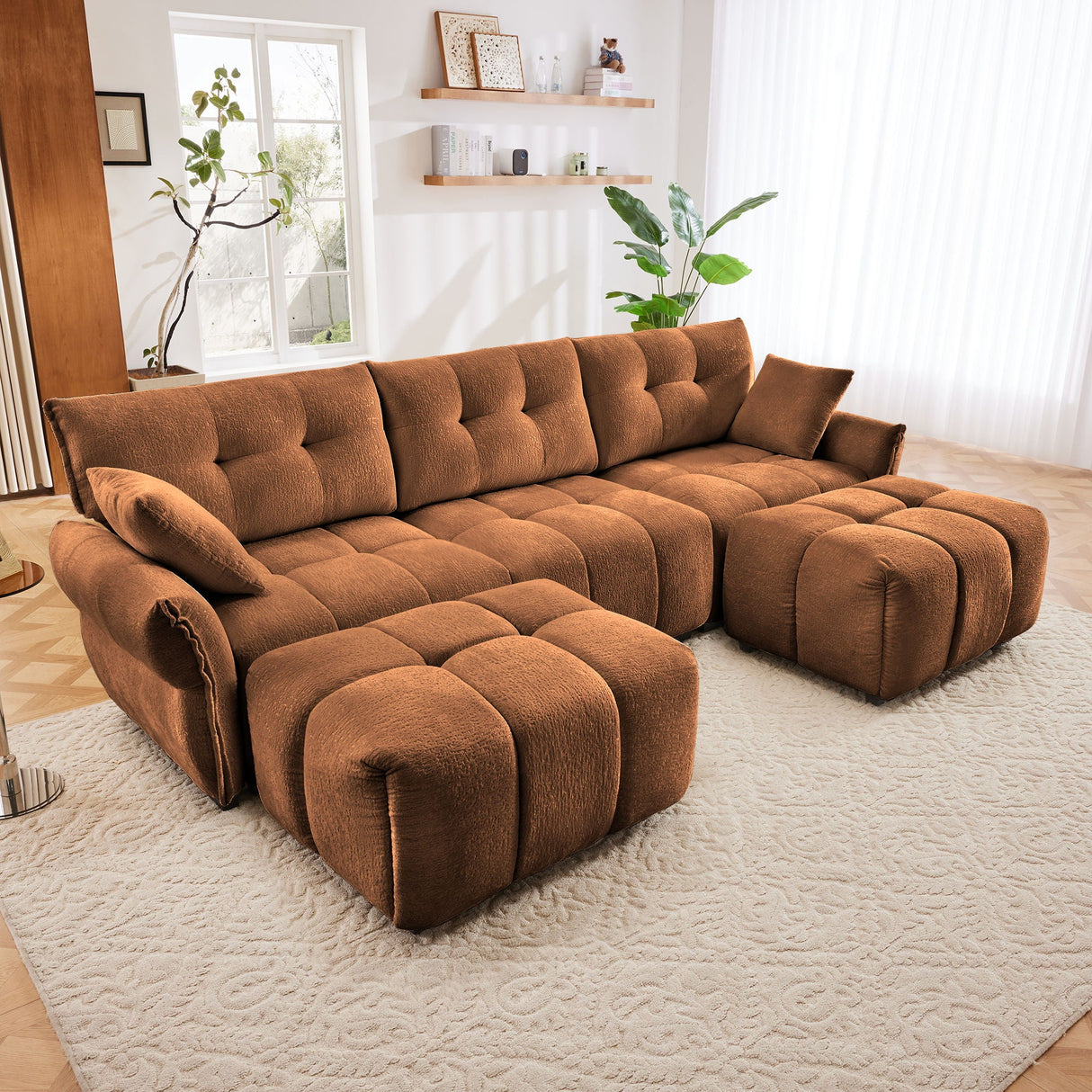 Elegant Sofa Set With Ottoman And Pillows, Textured Chenille, High Resilience Cushions by Couch.com
