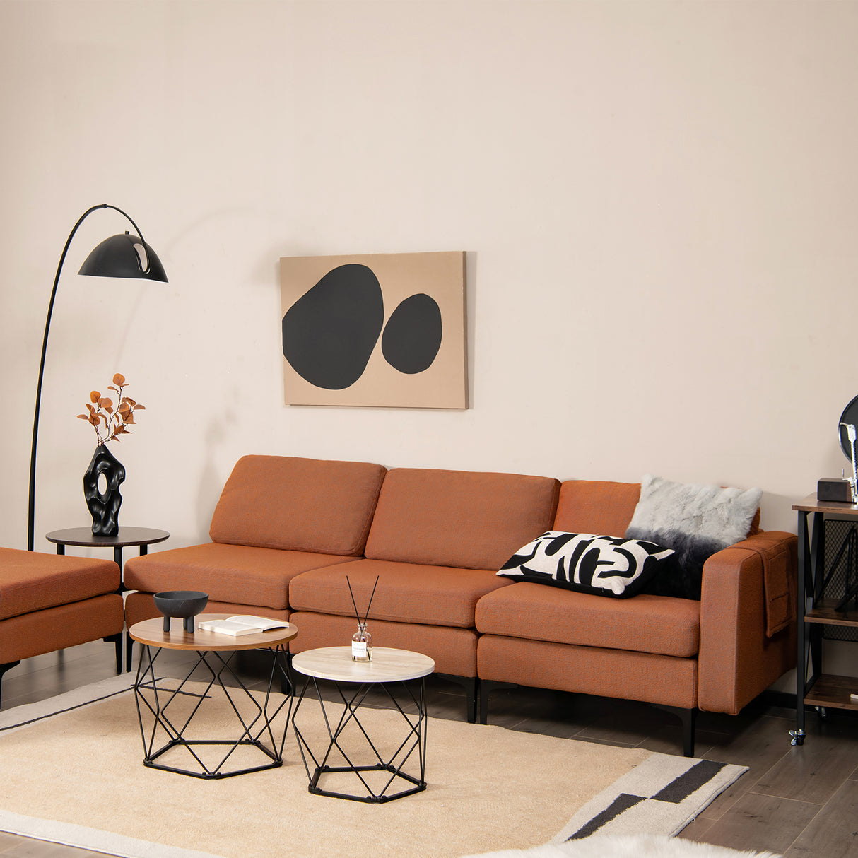 1/2/3/4-Seat Convertible Sectional Sofa with Reversible Ottoman-4-Seat L-shaped with 2 USB Ports