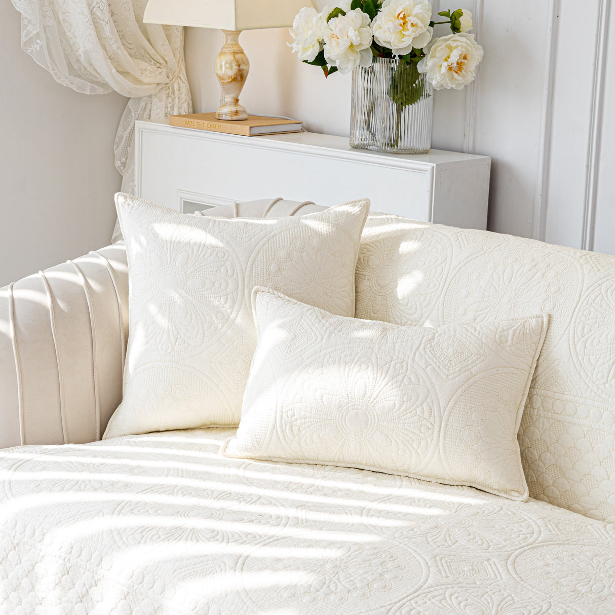 Cotton Quilted Sofa Cover, Non-Slip Couch Protector Fits Backrest, Seat & Armrest