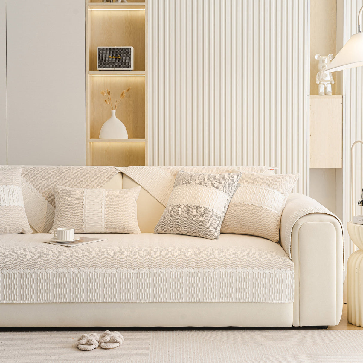 Herringbone Sofa Protector Cover, Non-Slip Couch Cover for Seat, Back & Arms