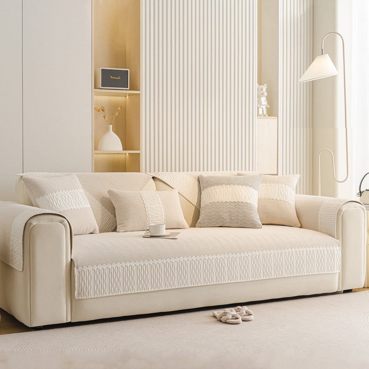 Herringbone Sofa Protector Cover, Non-Slip Couch Cover for Seat, Back & Arms