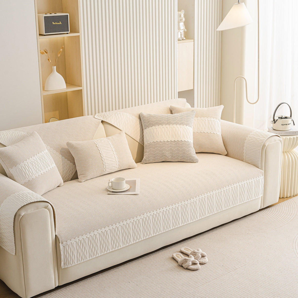 Herringbone Sofa Protector Cover, Non-Slip Couch Cover for Seat, Back & Arms