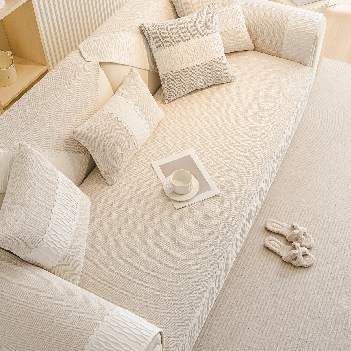 Herringbone Sofa Protector Cover, Non-Slip Couch Cover for Seat, Back & Arms