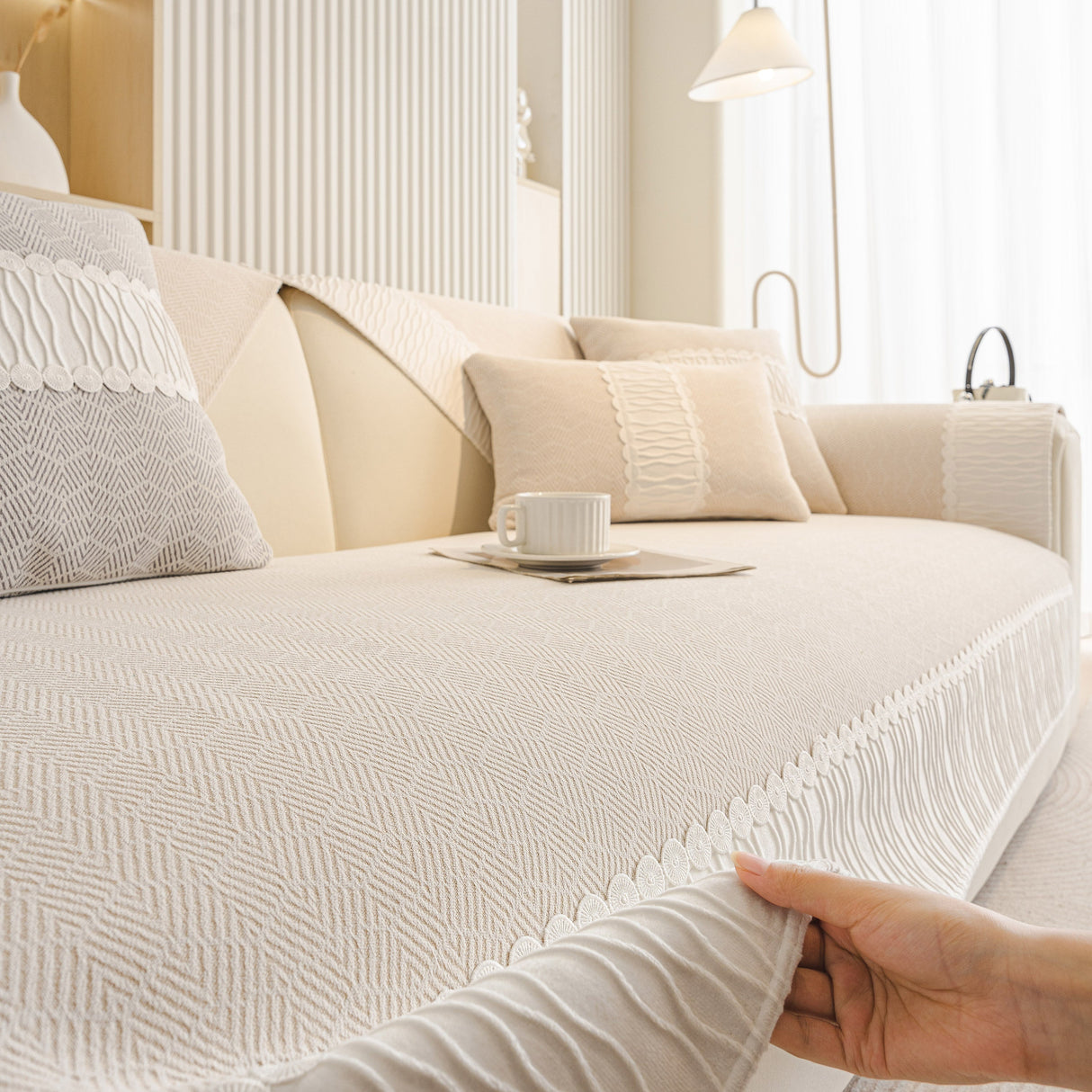 Herringbone Sofa Protector Cover, Non-Slip Couch Cover for Seat, Back & Arms