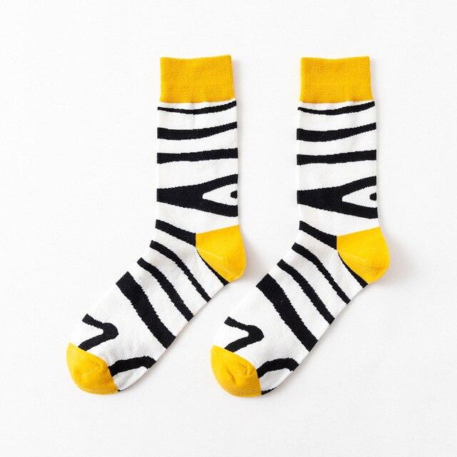 1 Pair Creative Autumn Winter Unisex Pure Cotton Casual Socks Animals Zebra Shark Crocodile Socks Happy Funny Classic Socks For Men And Women