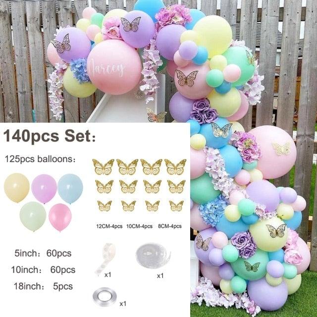 1 Set Pink Purple Chrome Rose Gold Balloon Garland With Butterfly Stickers Arch Kit For Birthday Wedding Party Decorations
