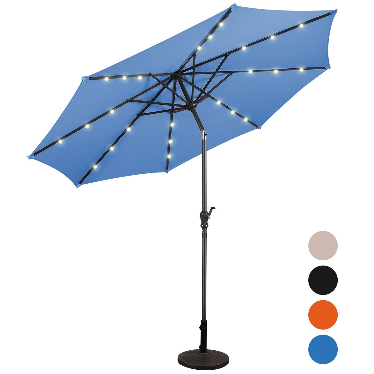 10 Feet Patio Solar Umbrella with Crank and LED Lights-Blue by DirectDeals