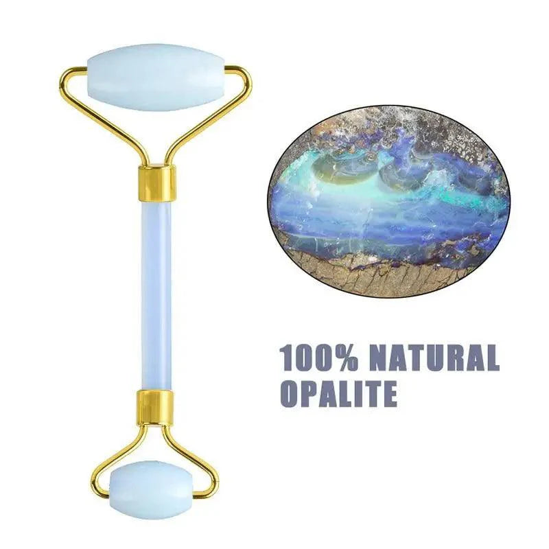 100% Natural Opal Clear Blue Roller Guasha Set - Massage Beauty Tools for Skin Firming Natural Glow and Stress Relief