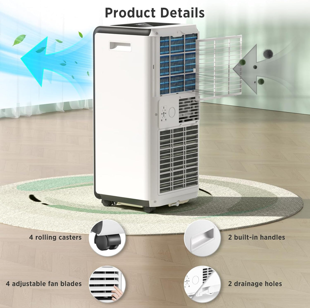10,000 BTU Portable Air Conditioners Cool Room Up to 450 Sq.Ft, 4 Modes Portable AC with Remote/LED Display/24Hrs Timer