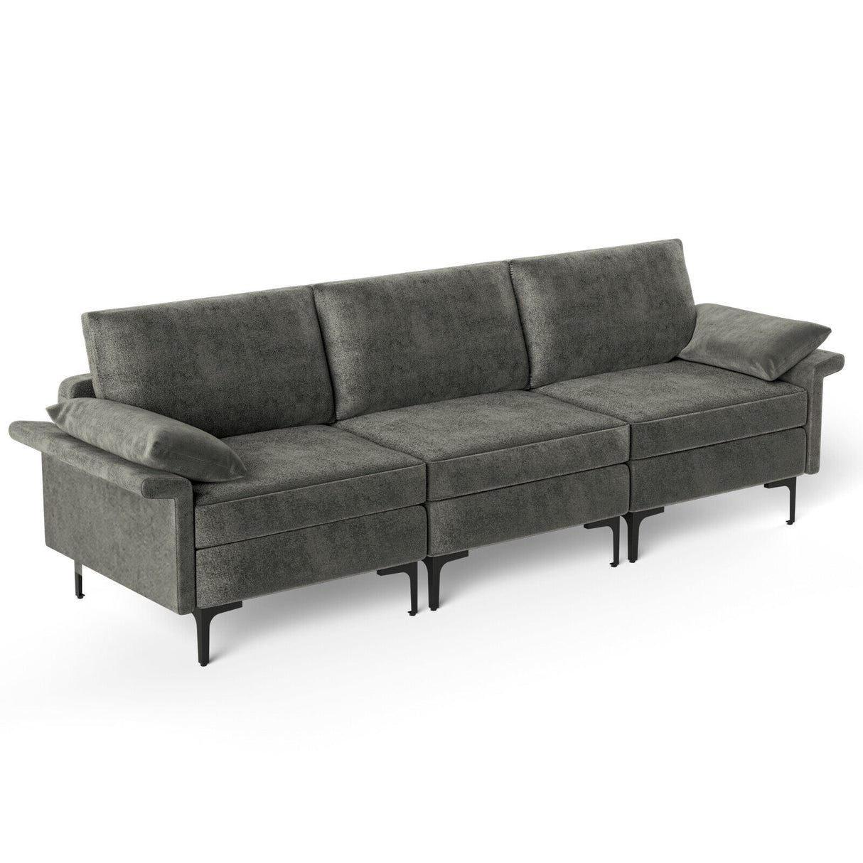 Large 3-Seat Sofa Sectional with Metal Legs for 3-4 people-Rust Red