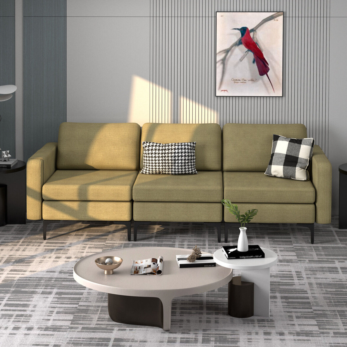 1/2/3/4-Seat Convertible Sectional Sofa with Reversible Ottoman-3-Seat
