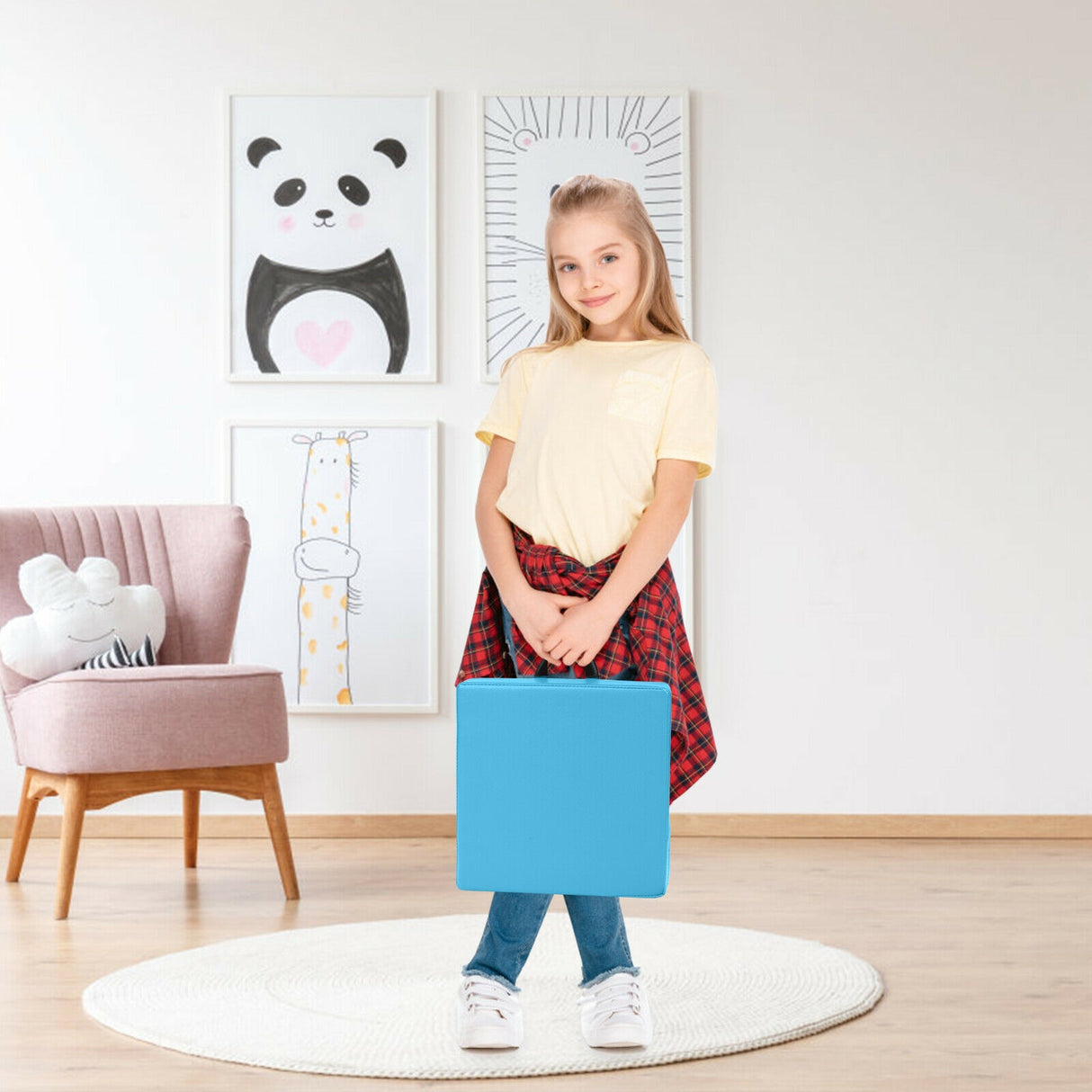 6 Pieces 15 Inches Square Toddler Floor Cushions Flexible Soft Foam Seating with Handles-Multicolor