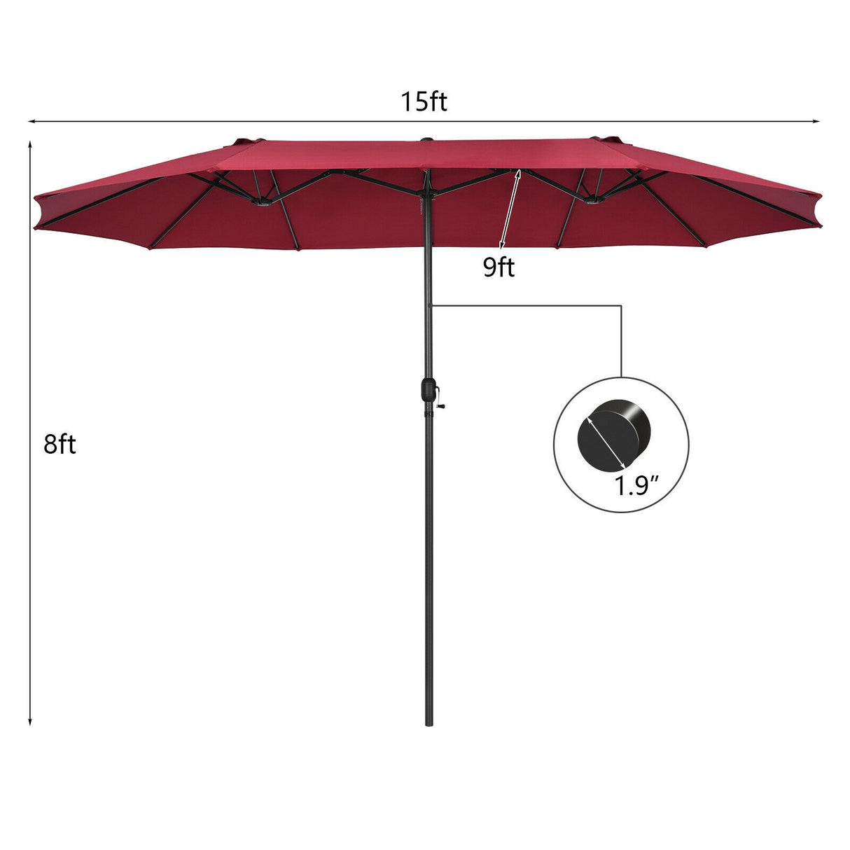 15 Feet Patio Double-Sided Umbrella with Hand-Crank System-Beige