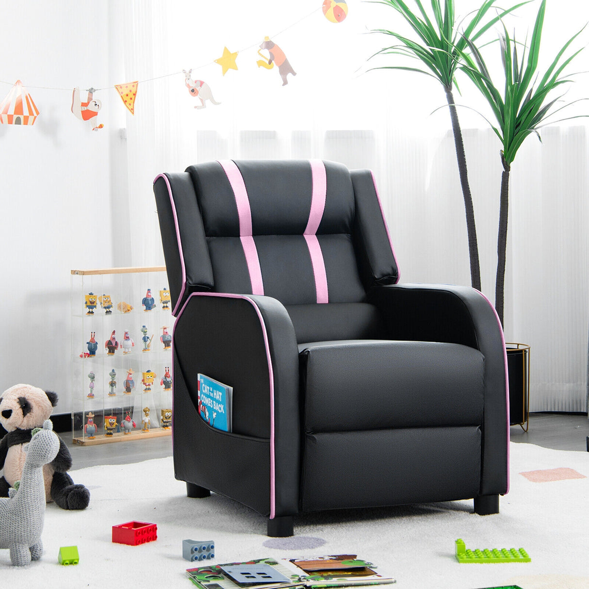 Kids Recliner Chair with Side Pockets and Footrest-Blue
