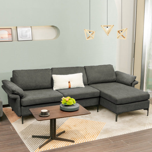 Extra Large Modular L-shaped Sectional Sofa with Reversible Chaise for 4-5 People-Gray