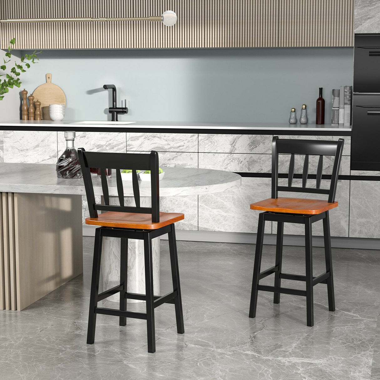 24.5 Inches Set of 2 Swivel Bar Stools with 360 ° Swiveling-Black