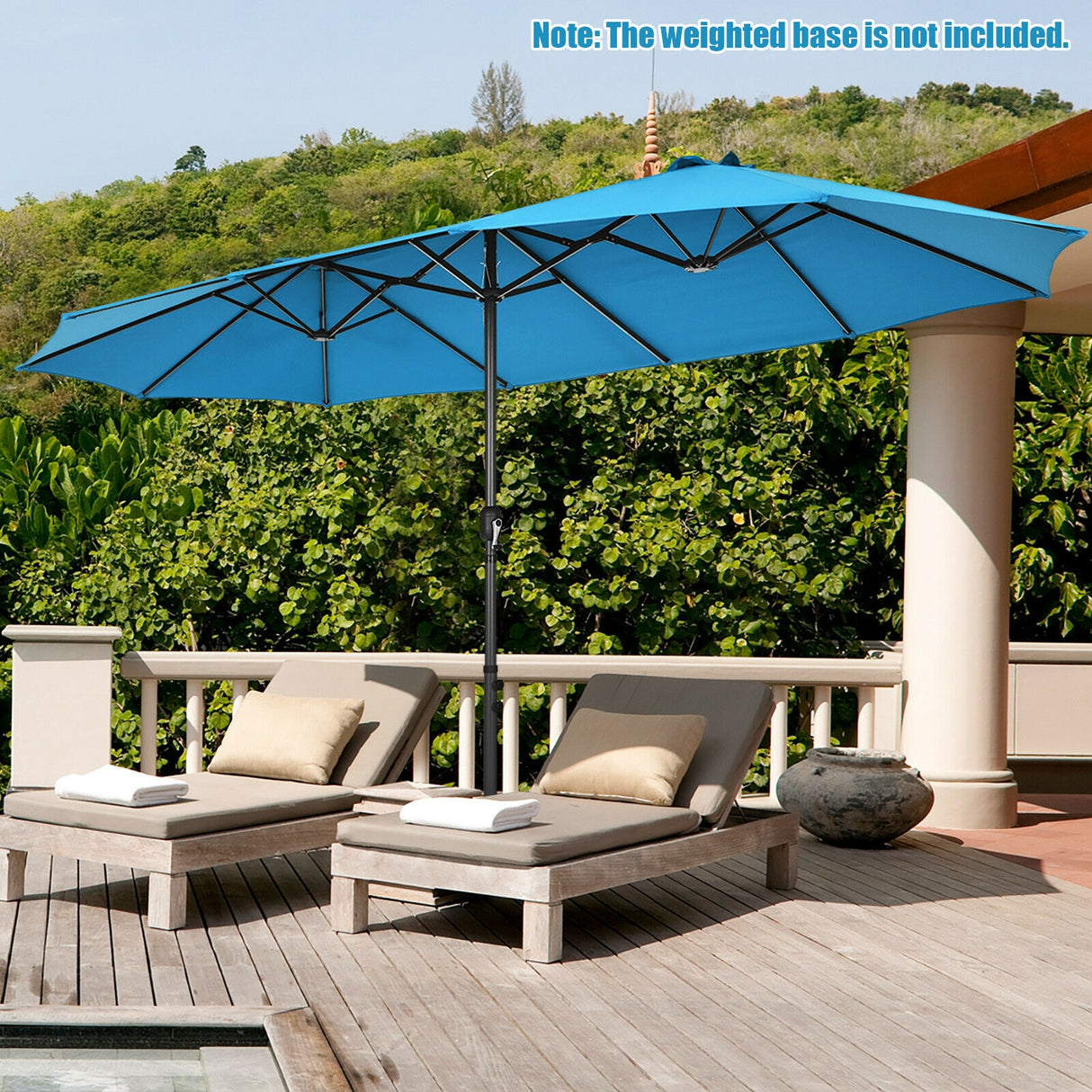 15 Feet Patio Double-Sided Umbrella with Hand-Crank System-Beige