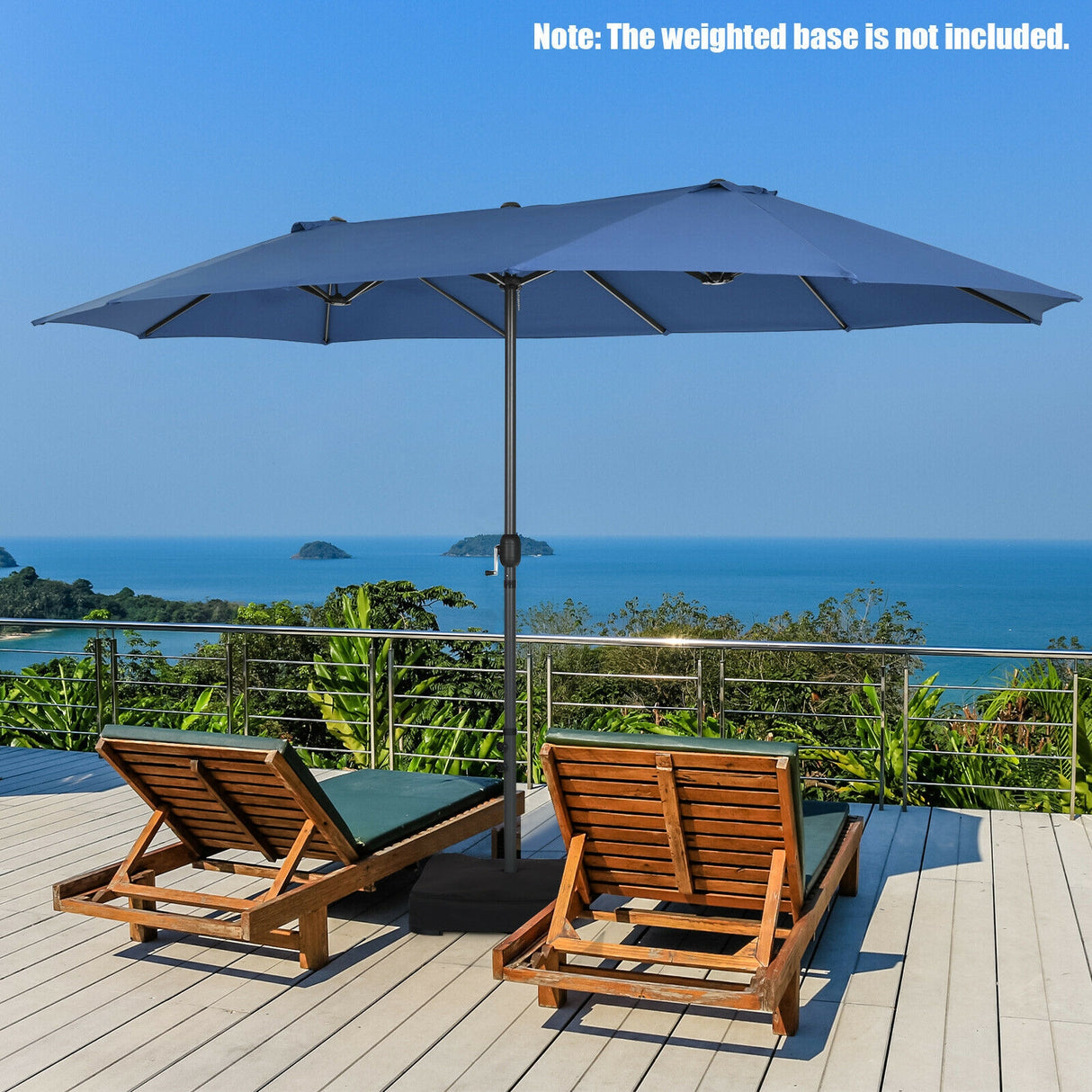 15 Feet Patio Double-Sided Umbrella with Hand-Crank System-Beige