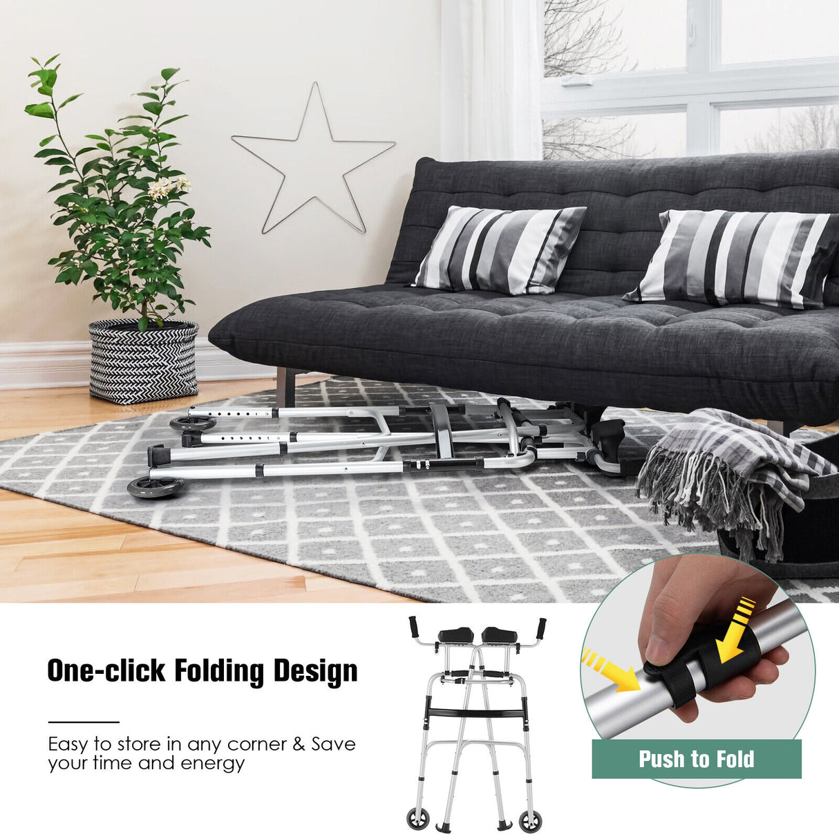 Height Adjustable Rollator Walker With Seat and Armrest Pad