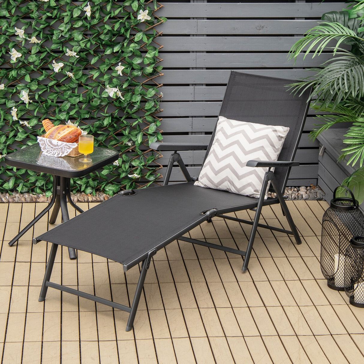 2 Pieces Foldable Chaise Lounge Chair with 2-Position Footrest-Brown