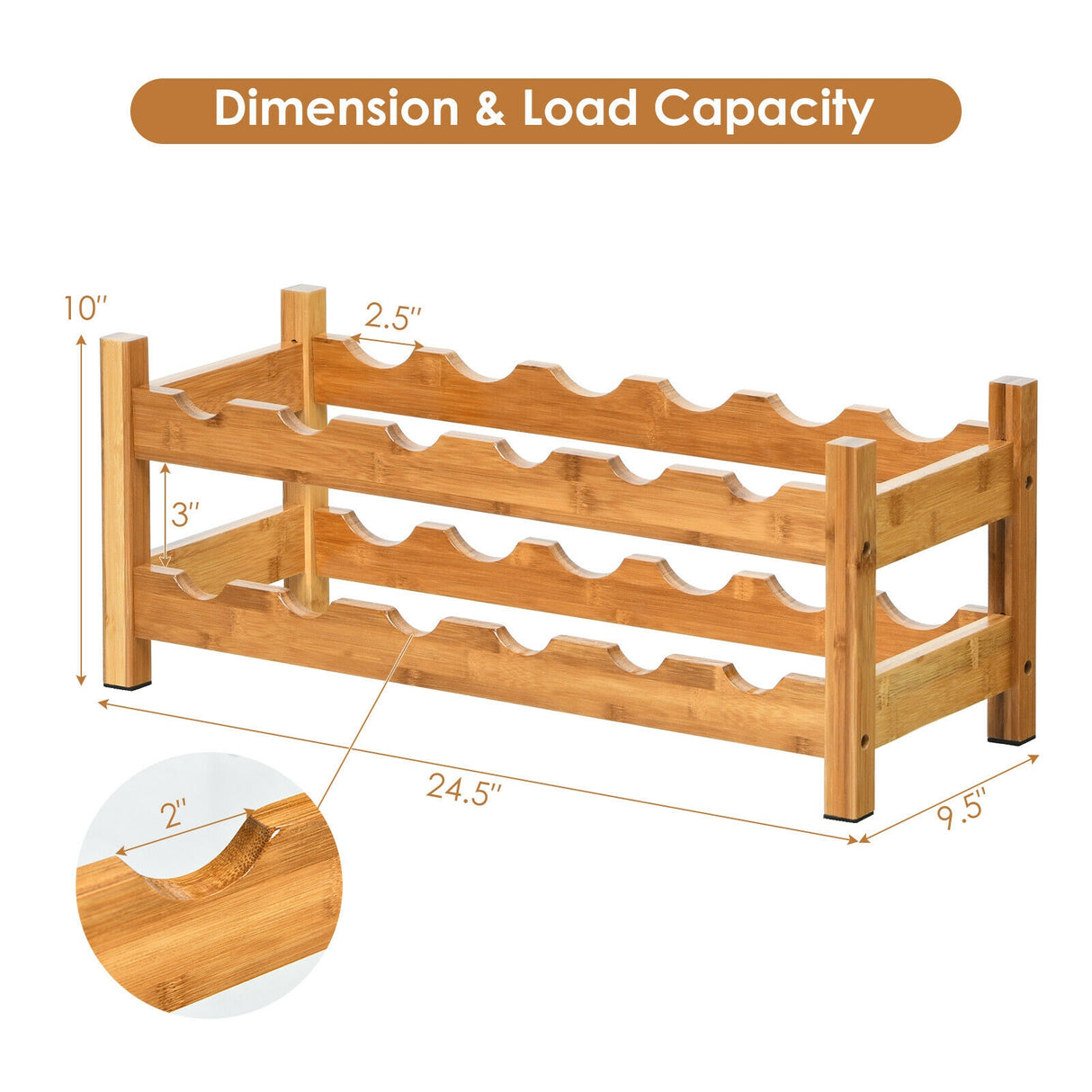 2-Tier 12 Bottles Bamboo Storage Shelf Wine Rack-Natural