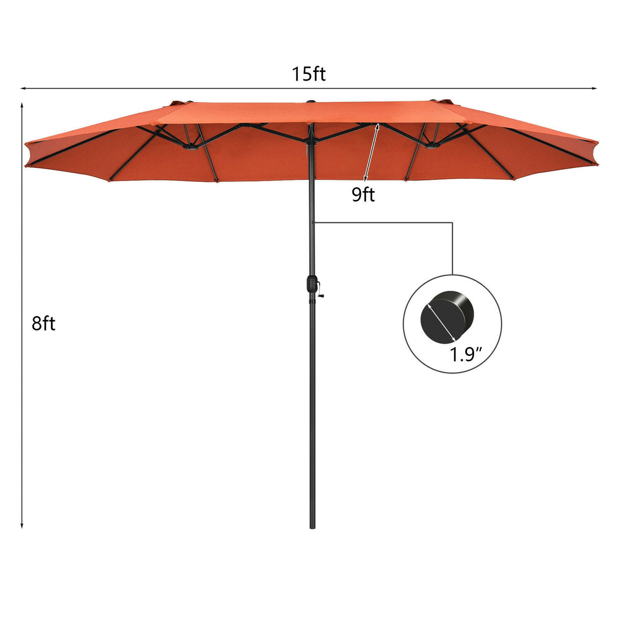 15 Feet Patio Double-Sided Umbrella with Hand-Crank System-Beige