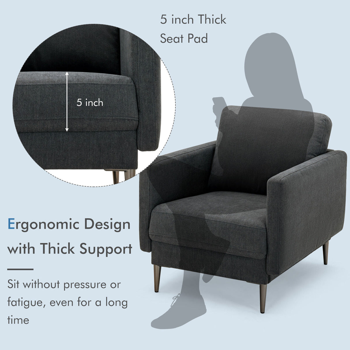 Modern Upholstered Accent Chair with Removable Backrest Cushion-White