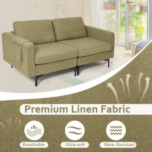 Modern Loveseat Sofa Couch with Side Storage Pocket and Sponged Padded Seat Cushions-Green