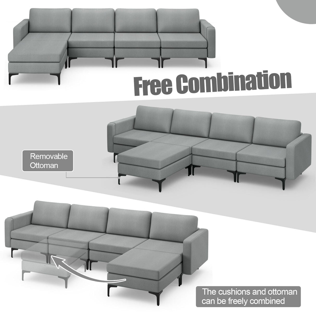 1/2/3/4-Seat Convertible Sectional Sofa with Reversible Ottoman-4-Seat L-shaped with 2 USB Ports by DirectDeals